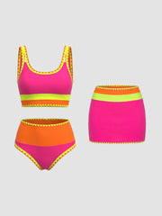 Women Tummy Control 3 Piece Swimsuit with Skirt High Waisted Bikini
