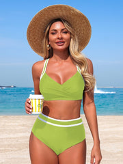 Women High Waisted Bikini Sets Tummy Control 2 Piece Swimsuits Color Block Bathing Suits for Beach Pool Cruise