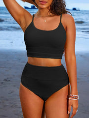 Women 2 Piece Bikini Set High Waisted Color Block Swimsuit Beach Scrunch Ribbed Bathing Suit