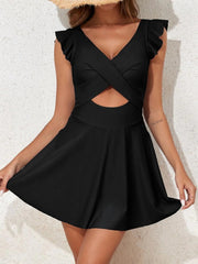 Women One Piece Swimsuit Ruffle Cutout Swimdress Tummy Control V Neck Wrap Swimwear