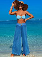 Women Sexy Swimsuit 3 Piece Bikini Set Beach Cover Up Mesh Pants Sexy Tube Tops Triangle