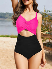 Women One Piece Swimsuits Tummy Control Cutout High Waisted Bathing Suit Wrap Tie Back