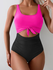 Women One Piece Swimsuit Tummy Control Slimming Bathing Suit Cutout Tie Knot Swimwear