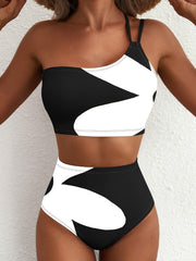 Women High Waisted Bikini Sets One Shoulder Floral Print Swimsuits 2 Piece Tummy Control Bathing Suits