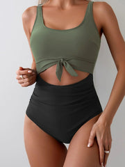 Women One Piece Swimsuit Tummy Control Slimming Bathing Suit Cutout Tie Knot Swimwear