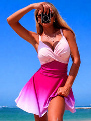 Women One Piece Swimsuit Tummy Control Ruched Deep V Neck Open Back Bathing Suit