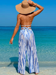 Women 3 Piece Bikini Sets with Mesh Cover Up Pants Halter Cheeky Thong Swimsuits Sexy Bathing Suits