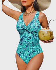 Women Tummy Control One Piece Swimsuit - Push Up Bathing Suit Full Coverage Slimming Swimwear