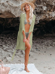 Women Black Solid Color Tie Sun Proof Belt Sexy V Neck Cover Up