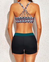 Women 3 Piece Scoop Neck Criss Cross Tankini Swimsuits