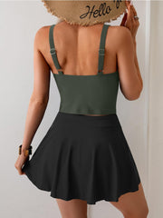 Women Tankini Swimsuit Tummy Control Two Piece Bathing Suit High Waisted Tank Top with Swim Skirt
