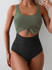 Women One Piece Swimsuit Tummy Control Slimming Bathing Suit Cutout Tie Knot Swimwear