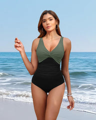 Women Tummy Control One Piece Swimsuit - Push Up Bathing Suit Full Coverage Slimming Swimwear