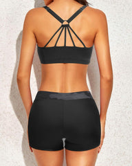 Women 3 Piece Scoop Neck Criss Cross Tankini Swimsuits