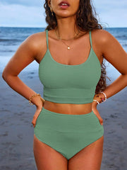 Women 2 Piece Bikini Set High Waisted Color Block Swimsuit Beach Scrunch Ribbed Bathing Suit