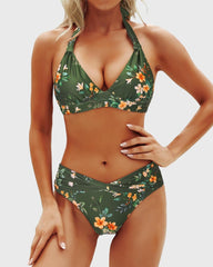 Women Two Piece Bathing Suits Push Up Bikini Set Halter Swimsuit Vintage Swimwear
