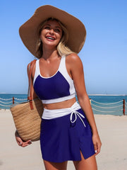 Women Two Piece Tankini Swimsuits Padded Strappy Sports Bra Yoga Tops Swim Side Slit Skirted Swimsuit Swim Skort Set