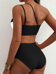 Women High Waisted Bikini Sets One Shoulder Floral Print Swimsuits 2 Piece Tummy Control Bathing Suits