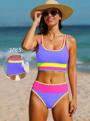 Women Tummy Control 3 Piece Swimsuit with Skirt High Waisted Bikini