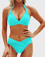 Women Two Piece Bathing Suits Push Up Bikini Set Halter Swimsuit Vintage Swimwear