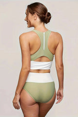 Women High Waisted Bikini Sets Two Piece Swimsuit Color Block Sporty Athletic Moderate Coverage Bathing Suits