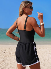 Women Colorblock Sporty Tummy Control One Piece Bathing Suit with Shorts Pockets