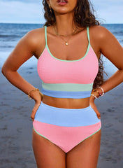 Women 2 Piece Bikini Set High Waisted Color Block Swimsuit Beach Scrunch Ribbed Bathing Suit