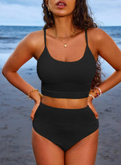 Women 2 Piece Bikini Set High Waisted Color Block Swimsuit Beach Scrunch Ribbed Bathing Suit