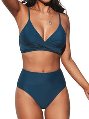 Women Bikini Sets High Waisted V Neck Twist Two Piece Swimsuit