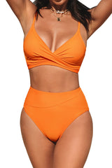 Women Bikini Sets High Waisted V Neck Twist Two Piece Swimsuit