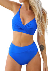 Women Bikini Sets High Waisted V Neck Twist Two Piece Swimsuit