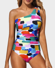 Women One Shoulder One Piece Swimsuit Tummy Control Bathing Suits