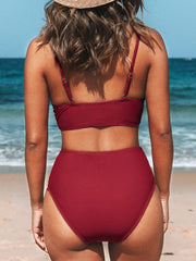 Women Bikini Sets High Waisted V Neck Twist Two Piece Swimsuit