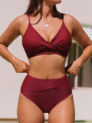 Women Bikini Sets High Waisted V Neck Twist Two Piece Swimsuit