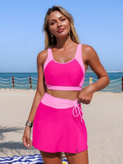Women Two Piece Tankini Swimsuits Padded Strappy Sports Bra Yoga Tops Swim Side Slit Skirted Swimsuit Swim Skort Set