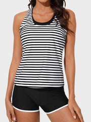 Women Athletic 3 Piece Tankini Swimsuits with Shorts Swim Tank Tops