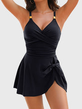 Women Tummy Control One Piece Swimsuit Gold Metal Tie Knot Swim Dress Bathing Suit