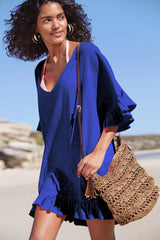 Women V Neck Solid Color Sun Proof Cover Up