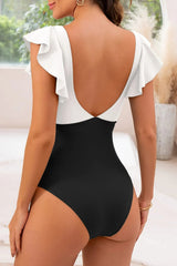 Women One Piece Swimsuit Ruffle Cutout Bathing Suits Slimming Tummy Control V Neck Wrap Swimwear