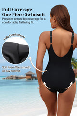 Women Tummy Control One Piece Swimsuit - Push Up Bathing Suit Full Coverage Slimming Swimwear