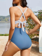 Women One Piece Swimsuits Tummy Control Cutout High Waisted Bathing Suit Wrap Tie Back