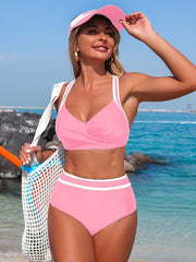 Women High Waisted Bikini Sets Tummy Control 2 Piece Swimsuits Color Block Bathing Suits for Beach Pool Cruise