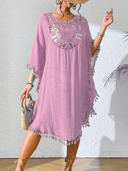 Women Swimsuit Coverup Crochet Chiffon Tassel Cover Ups Dress Summer Swimwear Beach Lace Pullover Bathing Suit