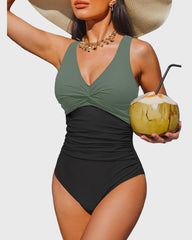 Women Tummy Control One Piece Swimsuit - Push Up Bathing Suit Full Coverage Slimming Swimwear