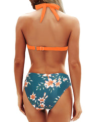 Women Two Piece Bathing Suits Push Up Bikini Set Halter Swimsuit Vintage Swimwear