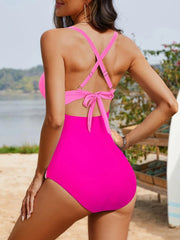 Women One Piece Swimsuits Tummy Control Cutout High Waisted Bathing Suit Wrap Tie Back