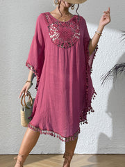 Women Swimsuit Coverup Crochet Chiffon Tassel Cover Ups Dress Summer Swimwear Beach Lace Pullover Bathing Suit