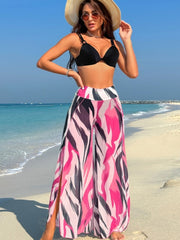 Women 3 Piece Bikini Cover Up Pants Beach Swimsuit Sheer High Waisted Split Loose Wide Leg Trousers