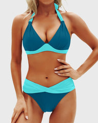 Women Two Piece Bathing Suits Push Up Bikini Set Halter Swimsuit Vintage Swimwear