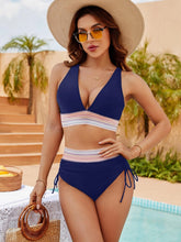Women High Waisted Tummy Control Color Block Bikini Sets